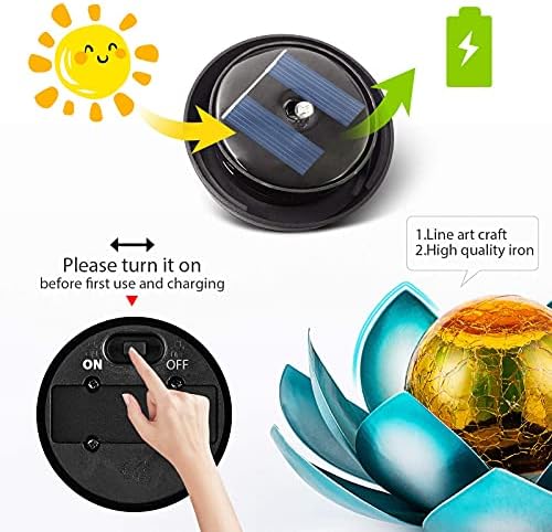 AIINY Solar Light Outdoor, Art Crackle Globe Glass Lotus Decoration, Solar LED Waterproof Blue Metal Flower Lights for Patio,Lawn,Walkway,Tabletop(2Pack) - Image 5
