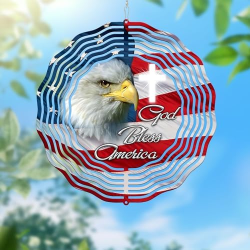 Patriotic Eagle God Bless America Wind Spinner MLN2625WS, 12 inches - 3D Hanging Wind Spinners Outdoor, Yard, Garden Decor by FLAGWIXLLC