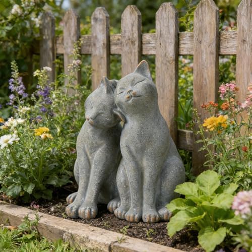 Cat Garden Statues Outdoor Cat-Figurines - Garden Decorations 8.5 x 8 x 10.5 in Resin Kitten Couple Sculpture Cats Statue for Farmhouse Outside Backyard Lawn Gift for Kitten Lovers Newman House Studio - Image 3