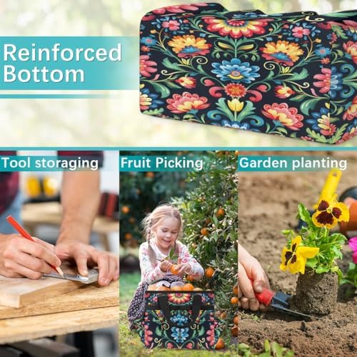 Mexican Flowers Garden Tool Bag, Garden Tote Storage Bag with 10 Pockets, Indoor and Outdoor Colorful Mexican Gardening Tool Organizer for Women Men - Image 7