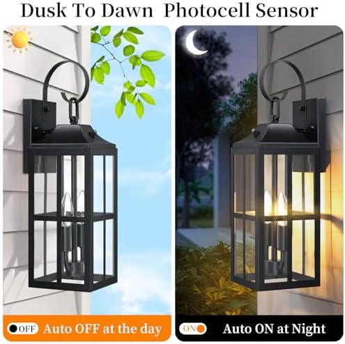Bdrofn 2 Pack 19" Large Outside Modern Wall Sconce Light Fixture Dusk to Dawn, Industrial Porch Light Wall Mount with Glass, Waterproof Farmhouse Exterior Lamp Lighting Bulbs Included - Image 6