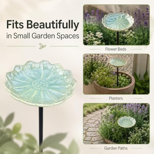 Ceramic Pollinator Watering Station for Garden, Flower Shaped Bee Butterfly Water Feeder Bowl on Stake, Outdoor Yard Decor, 1 Pack, Blush Pink - Image 6