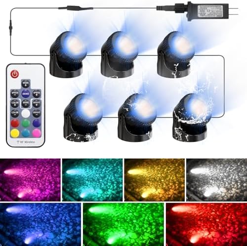RGB Underwater Pond Lights, 20 Colors Dimmable Submersible Led Fountain Lights with Timer, IP68 Waterproof with Remote Control for Outdoor Ponds Aquarium Garden Pool (Set of 6) by CreationcomesfromlifeSrygeryproductsarebuiltontherealneedsofcustomers