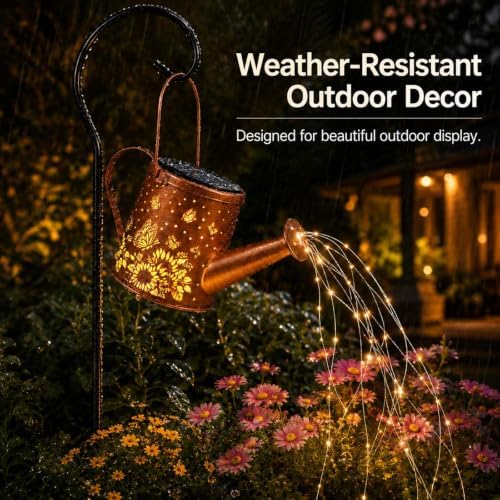 Solar Watering Can Light, LED String Lantern, Sunflower Butterfly Decor Art - Image 5