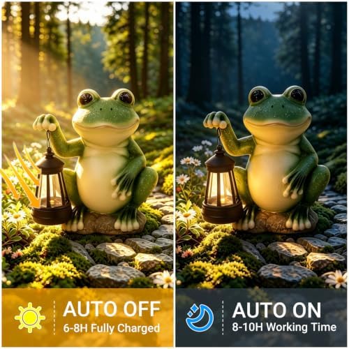 Solar Frog Garden Statue with LED Lantern, Waterproof Resin Figurine - Image 3