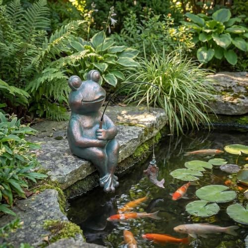 Antique Copper Fishing Frog Statue - Outdoor Garden Statue & Koi Pond Decor - Image 4