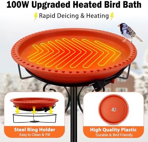 Daoeny Heated Bird Baths for Outdoors, Upgraded 100W Thermostatically Controlled Heated Bird Bath with 5-Prong Metal Base, Heated Bird Bath for Outside Winter Garden Patio Yard Lawn(Terracotta) - Image 2