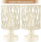 Cordless Outdoor Table Lamps, Small Rattan Boho, Rechargeable Battery Operated for Outdoor Patio, Home, Living Room, Bedroom, Bedside - Set of 2 (Ivory) - Image 2