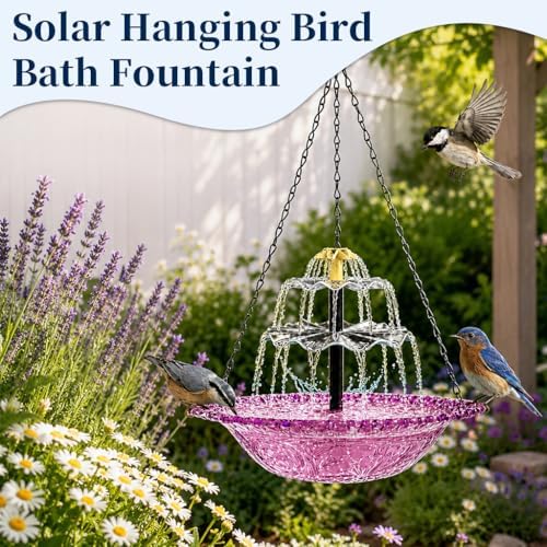 Solar Fountain for Bird Bath Outside, Garden Water Feature with Ground Stake Stand or Hanging Style for Patio, Yard & Lawn (A-XL-Purple) - Image 4