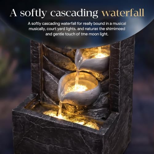39.8" H Modern Outdoor Water Fountain, 5-Tier Waterfall with LED Lights - Image 4