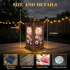 Solar Lantern Outdoor Waterproof Pink Tropical Flowers Stained Glass Garden Decor LED Hanging Solar Lights Tabletop Lamp Gifts for Women Mom Outside Yard Patio Porch - Image 2