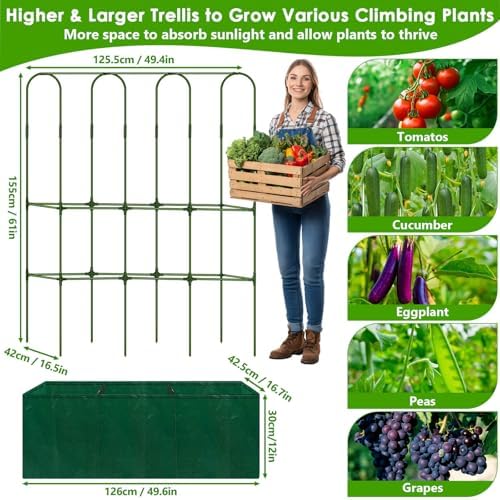 ROADPLUM Cucumber Trellis for Climbing Plants with Grow Bag, 61" Tall Metal U-Frame Garden Trellis for Raised Bed with Garden Netting and Plant Clip Plant Ties for Vegetables, Squash, Pea, Grape - Image 6