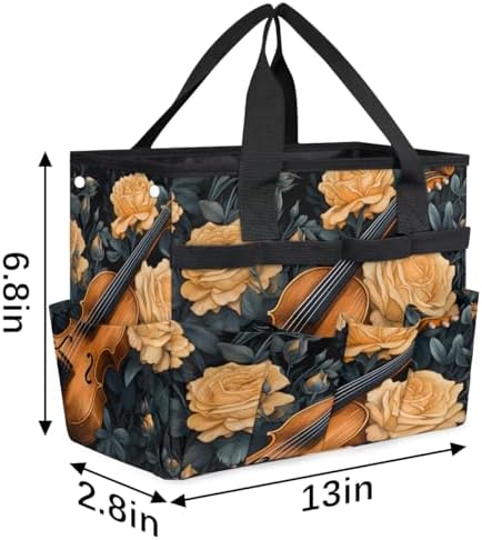 Music Violins Garden Tool Bag Organizer Heavy Duty Music Theme Gardening Tote Bag with 10 Pockets for Women Men Gardening Gifts - Image 3
