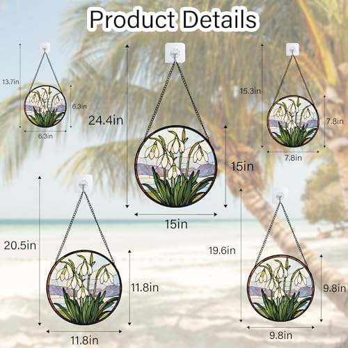 Snow Drop Flower Stained Glass Window Hanging Decor Gifts for Women 15" - Image 6