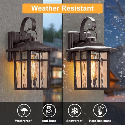 2 Pack Dusk to Dawn Outdoor Wall Lights, Brown Porch Lanterns - Image 4
