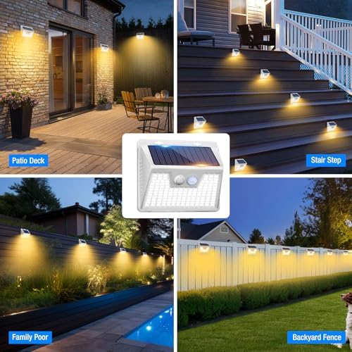 Peasur Solar Lights Outdoor Motion Sensor Waterproof, 6Pack 140LED White Solar Powered Fence Lights, 3 Modes Security Wall Lights for Garden Yard Outside Warm - Image 2