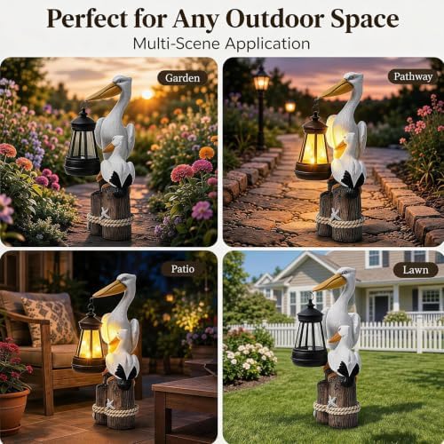 Solar Pelican Garden Statue with LED Lantern, 11.4 Inch Hand-Painted Resin Outdoor Figurine Light for Patio Lawn Yard, Coastal Bird Gift for Women Mom Grandma - Image 5