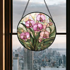 Phalaenopsis Orchid Stained Glass Window Hanging Decor Gifts for Women 9.8" - Image 4