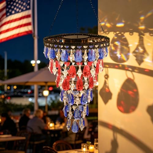 Solar Hanging Crystal Chandelier Patriotic Flag Decoration - Image 2