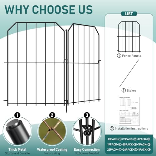 Goovilla Garden Fence, Total 19ft(L) x 24in(H), 19 Pcs, Rustproof Metal - Image 4