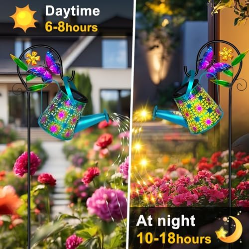 Solar Garden Lights Outdoor Decor, Butterfly Watering Can Lights, 2 Pack - Image 2
