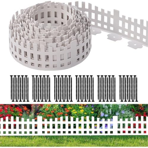 Garden Edging 33FT x 4.1~4.9IN Tall, Landscape Edging Borders with 60pcs Plastic Stakes,Arched Design White Flexible Lawn Edging Border, No Digging Edge Fence DIY for Tree Flowerbeds Grass Yard by shsyue