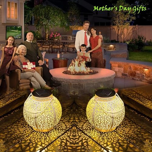 TAKE ME 2 Packs White Solar Lanterns Outdoor Waterproof Garden Laterns Metal Retro Lights for Mothers Gifts Mom Wife Grandma Birthday Gifts (White Set of 2) - Image 5