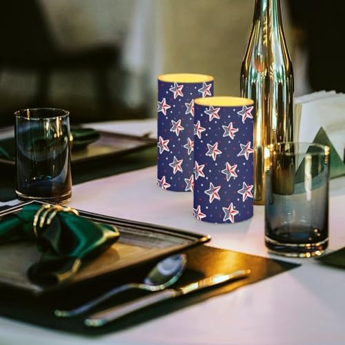 Set of 2 Flameless Candles, Led Battery Operated Candles, American Flag Stars Outdoor Indoor Lights with 18-Key Remotes Timer for 4th of July Party, Holidays, Home Decorations - Image 3