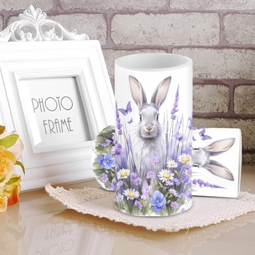 Daisy Battery Operated Candles with Timer Bunny Flameless Candles with Remote Easter Day Flickering LED Pillar Lights for Holiday Party Home Dining Table Decoration - Image 3