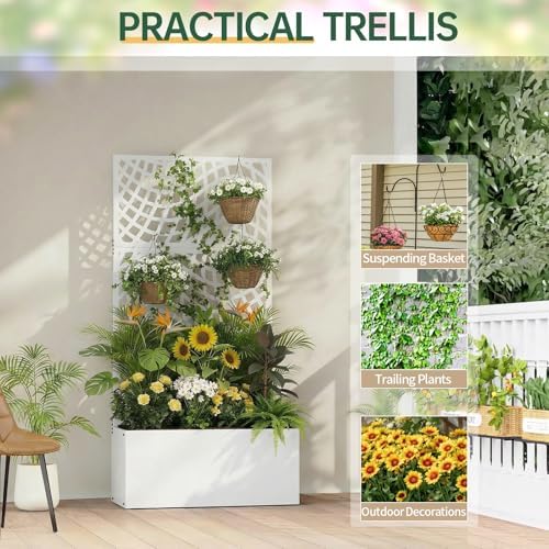 VINGLI 71"H Metal Raised Garden Bed with Trellis, Outdoor Planter Box for Climbing Vegetables, Fruits and Flowers, Privacy Screen, for Backyard, Patio, Balcony (White) - Image 4