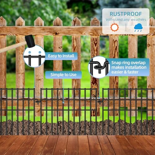 37ft (L) X 13in (H) Garden Animal Barrier Fence, 26 Pack No Dig Dog Fence Border, 1.44in Gap Decorative Fences, Rustproof Metal Wire Garden Border Fence for Dog, Rabbits Ground Stakes - Image 6