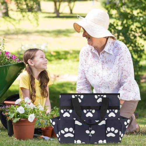 Dog Bones Paw Garden Tool Bag Organizer Heavy Duty Dog Paws Gardening Tote Bag with 10 Pockets for Women Men Gardening Gifts - Image 2