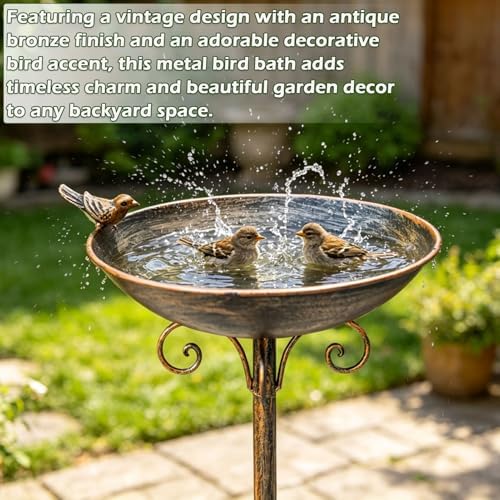 27.6" H Cast Iron BirdBaths for Outdoors,Metal Bird Bath for Outside - Image 4