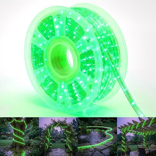 100ft Rope Lights For Outside, Connectable & Flexible Tube Lights with 8 Modes Controller,Waterproof Green LED Rope Lighting for Deck,Garden,Pool,Patio,Bedroom,Party,Indoor & Outdoor Landscape Light by CHORLED