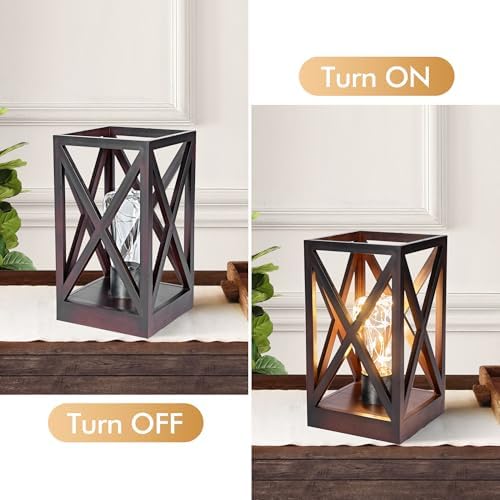 WINGBO 2 Pack Retro Battery Powered Table Lamps, Battery Operated Cordless Lamp Set, Portable Nightlight Decorative Light for Living Room Dining Room Bedroom Entryway Patio Backyard, Walnut Finish - Image 3