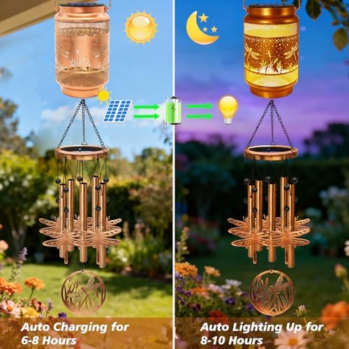 Dragonfly Solar Wind Chimes for Outside, Gifts for Mom Women Grandma Birthday Memorial Teacher, 32" Windchimes Outdoor Decor Hanging Solar Lantern for Garden Porch Patio Backyard - Image 3