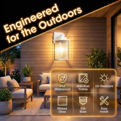 2-Pack 15" White Outdoor Wall Light, All-Metal Porch Light - Image 2