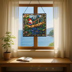 Gnome with Rope Bridge Stained Glass Suncatcher – Square Hanging Window Panel for Home, Garden, Nursery, Halloween, Christmas, Memorial Day – Whimsical Glass Art Gift for Gnome Lovers s5xfyb - Image 6