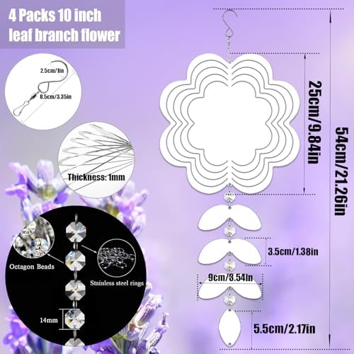 4Pack 10inch Sublimation Wind Spinner Blanks 3D Aluminum Metal Wind Sculpture Kinetic Spinners for Yard and Garden Indoor Art Ornaments Hanging Decoration (Leaf Branch Flower) - Image 2