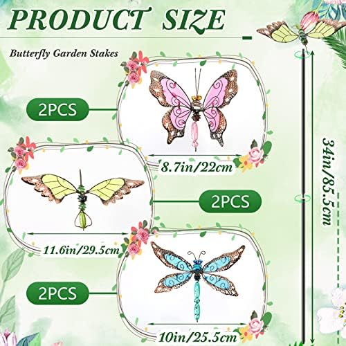 6 Pcs Metal Butterfly Garden Stakes Decor 34 Inch Dragonfly Hummingbird Butterfly Stakes Dragonfly Garden Decor Glow in The Dark Decorative for Indoor Outdoor Yard Lawn Pathway Patio - Image 2