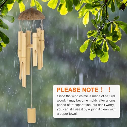 M METERXITY 1-Pack Bamboo Wind Chimes, 30 Inch Wooden Wind Chimes with Melody Deep Tone, 6pcs Bamboo Tubes, Wood Color - Image 4