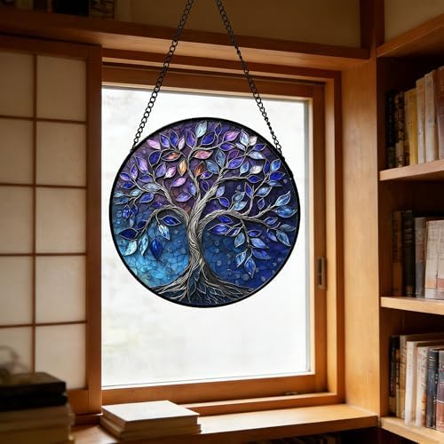 Blue Purple Tree of Life Stained Glass Window Hanging Suncatcher Gift 15" - Image 5