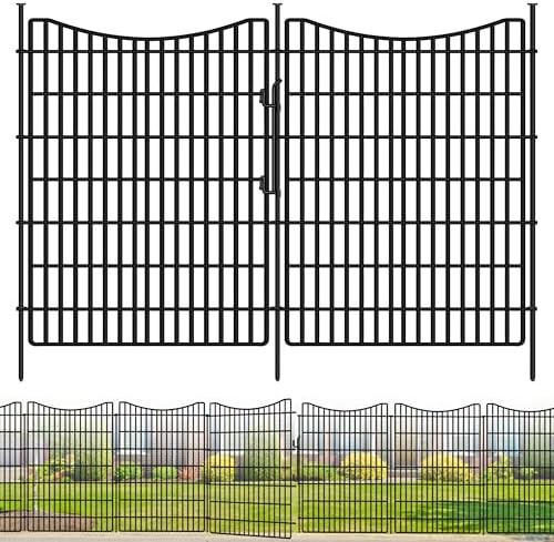 10 Panels Garden Fencing Animal Barrier with Gate, 40 in(H) X 23.6 ft(L) Dog Fence Outdoor for Yard, No Dig Temporary Tall Fence Rustproof Metal Wire Panel Border for Dog, Rabbits, and Patio by GILPWAFlagship