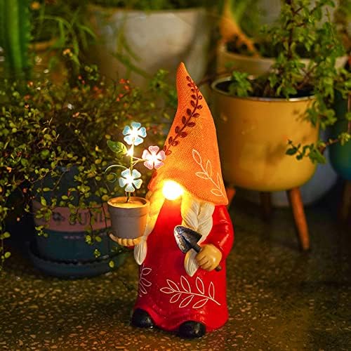 Garden Gnome Statues Decoration 12 Inch Outdoor Solar Powered Female Gnome with Flowerpot Sculpture for Garden Patio Lawn Yard Decor - Image 2