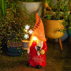 Garden Gnome Statues Decoration 12 Inch Outdoor Solar Powered Female Gnome with Flowerpot Sculpture for Garden Patio Lawn Yard Decor - Image 2