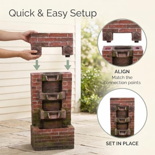 Bumilgar 34" Brick Outdoor Fountain Garden LED Lights - Image 5