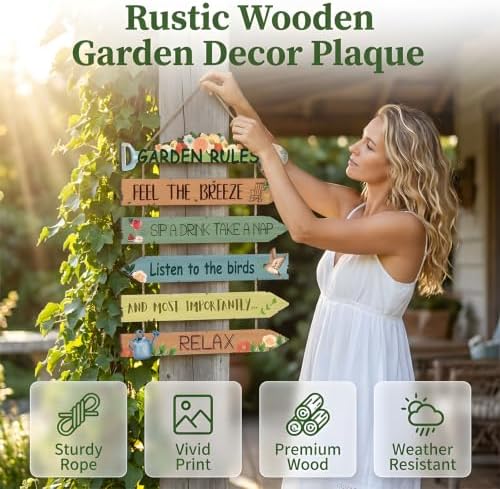 Rustic Wooden Garden Hanging Sign Wall Decor Plaque, 12" Vintage Garden Irregular Sign Wooden Hanging Yard Decor, 6 Colors Distressed Wood Look Welcome Plaques,UV Water Resistant Print,Easy to Hang ，3PCS - Image 2
