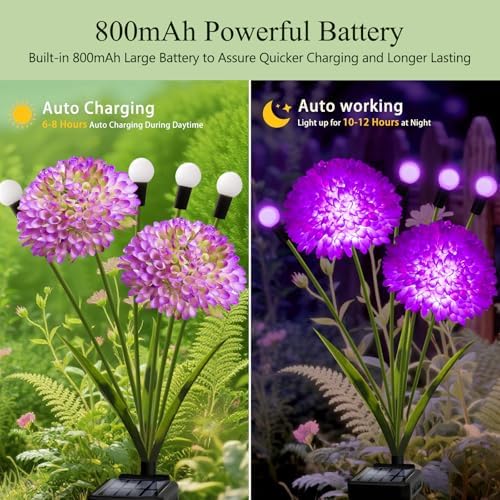 Solar Lights Outdoor Waterproof, 2 Pack Purple Solar Firefly Swaying Lights with Flowers, Flower Light Garden Decor for Outside Yard Patio Halloween for Women Grandma - Image 4