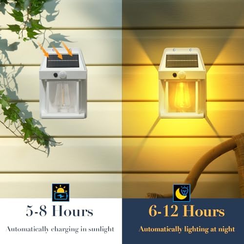 2 Pack 8.2" H Outdoor Solar Wall Lights Sconce Fixtures, White - Image 6