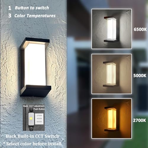 Rosykite Outdoor Porch Lights 3000K 40000K 5000K 3 Colors Selectable, LED Outdoor Light Fixtures Wall Mount 2 Pack, Super Bright 1500lm Aluminum Exterior Lighting Fixtures for Outside House Front Door - Image 2